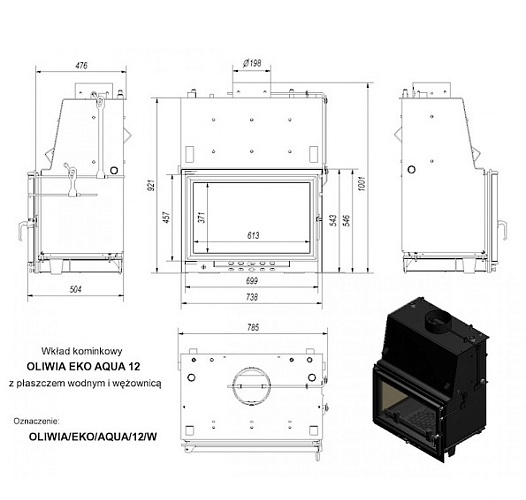 Каминная топка Oliwia/EKO/AQUA/12/W с водяным контуром_1